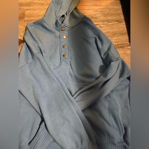 blue half button up hoodied sweater